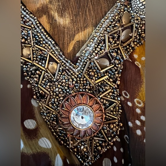 Solitaire, Sheer Beaded Tunic Brown & Gold, L, Like New - Picture 12 of 12